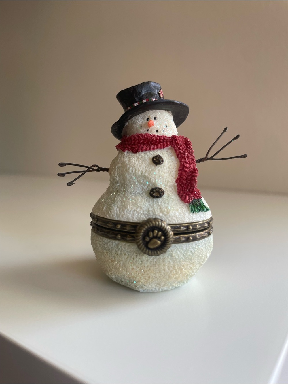 Burt Bundleup w/Chilly McNibble Snowman Trinket Box Boyds Bears
